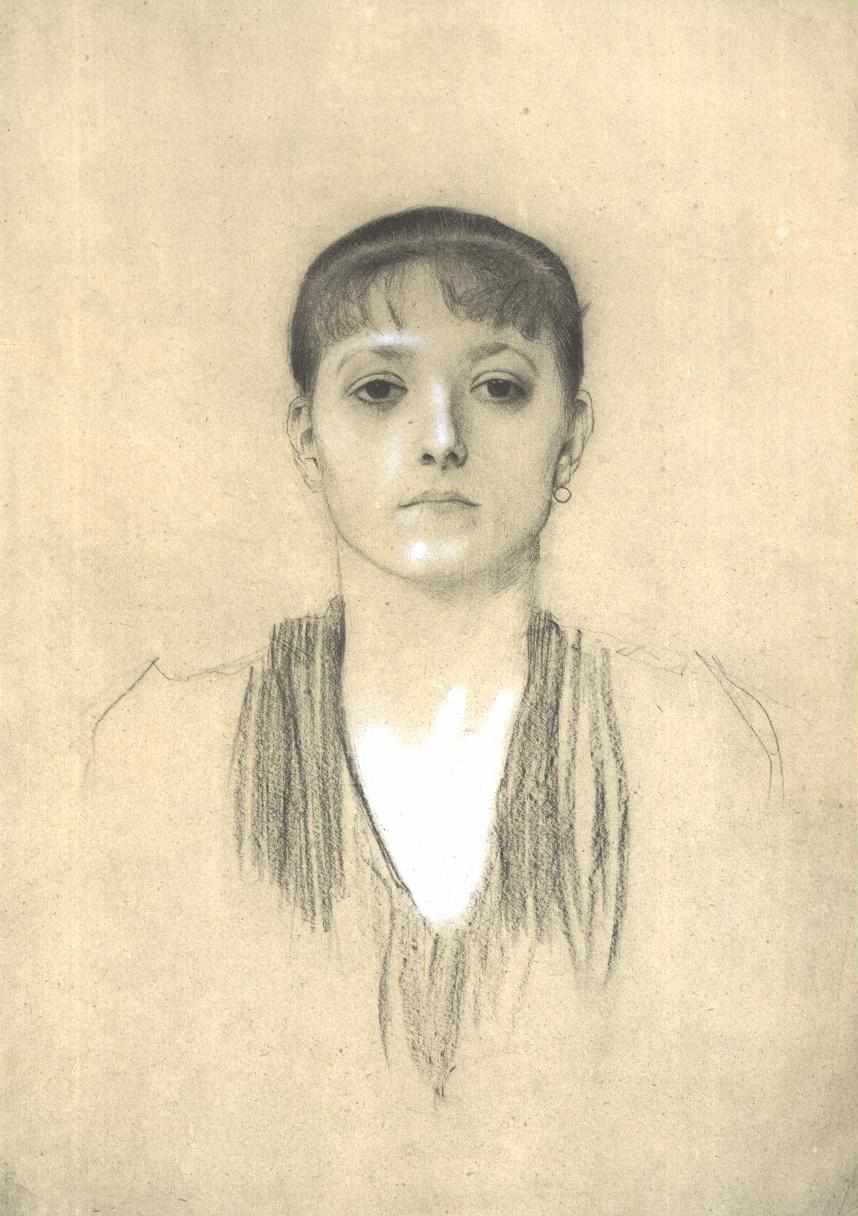 Meia retrato de uma menina da frente de Gustav Klimt