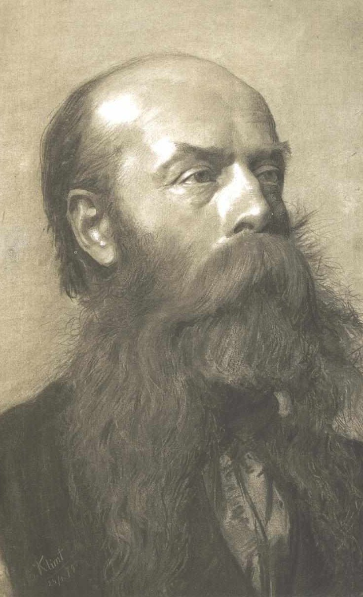 Meia retrato de um homem de barba no perfil de três quartos de Gustav Klimt