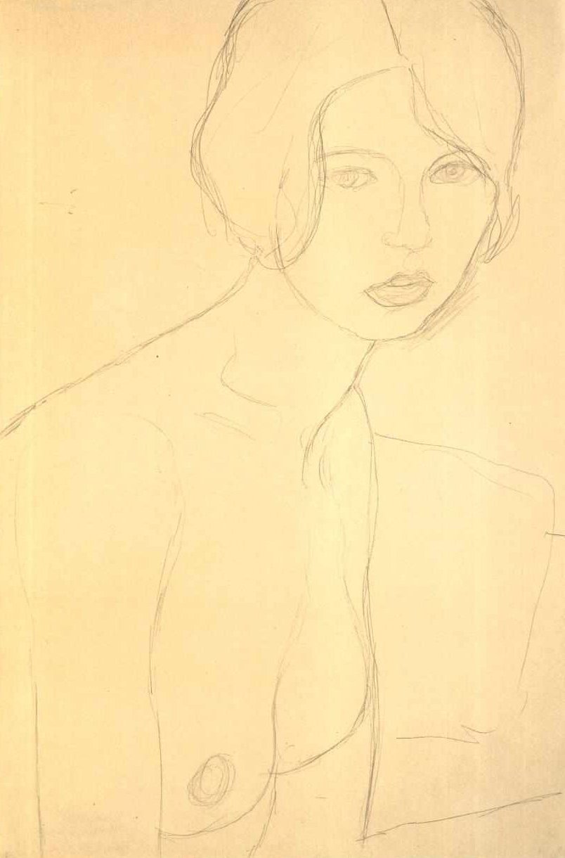 Meia retrato de uma menina nua para a direita de Gustav Klimt