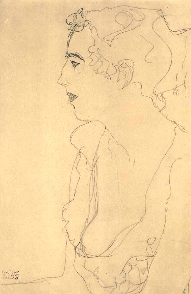 Retrato de meio comprimento no perfil para a esquerda de Gustav Klimt