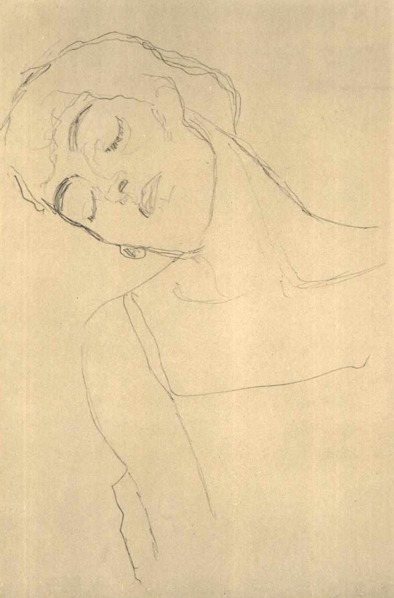 Meio retrato, com, fechado, olhos de Gustav Klimt