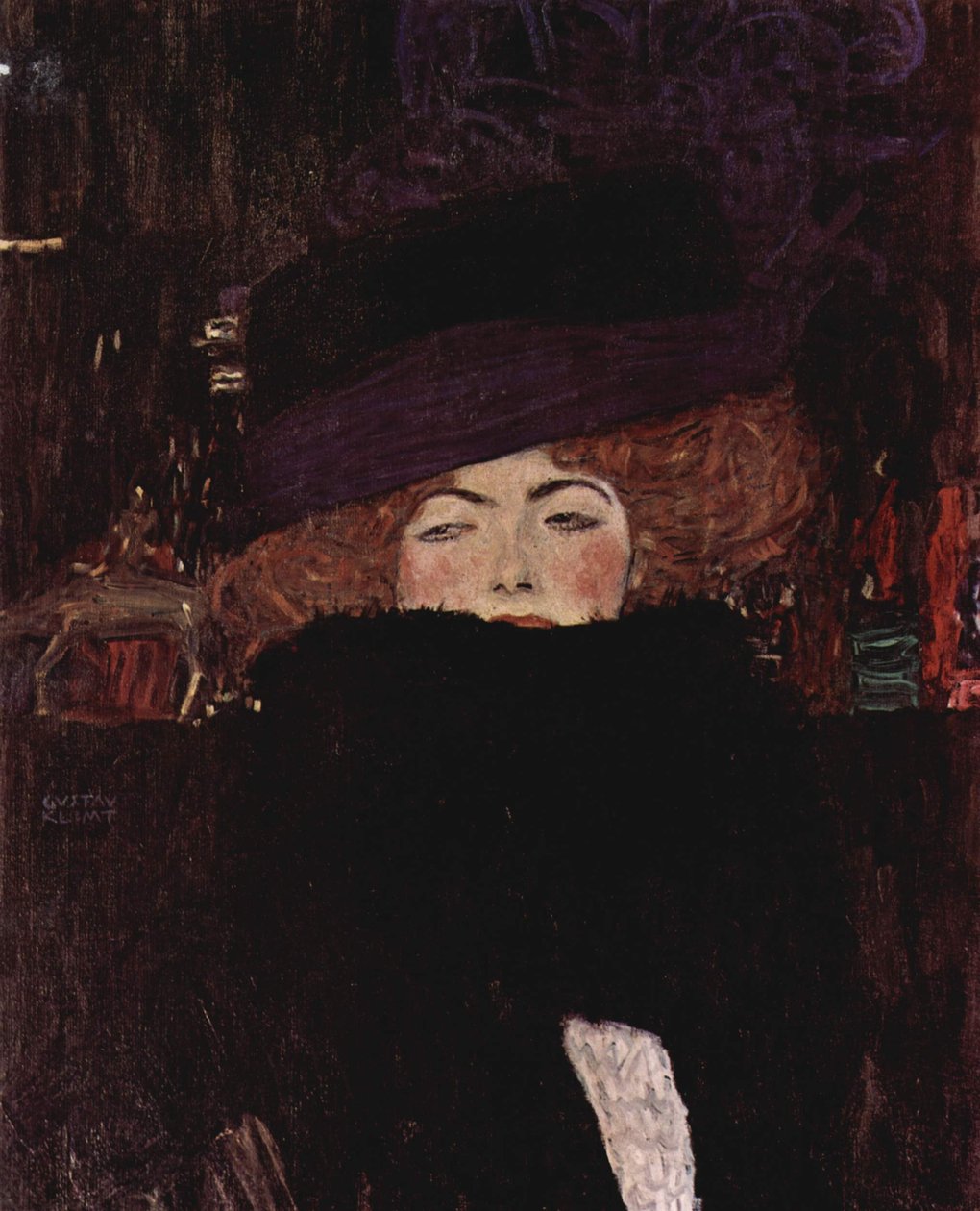 Senhora com chapéu e boa de pena de Gustav Klimt