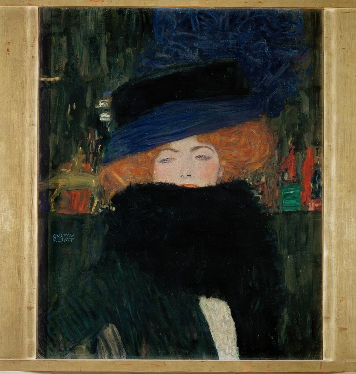 Senhora com boá de chapéu e penas de Gustav Klimt