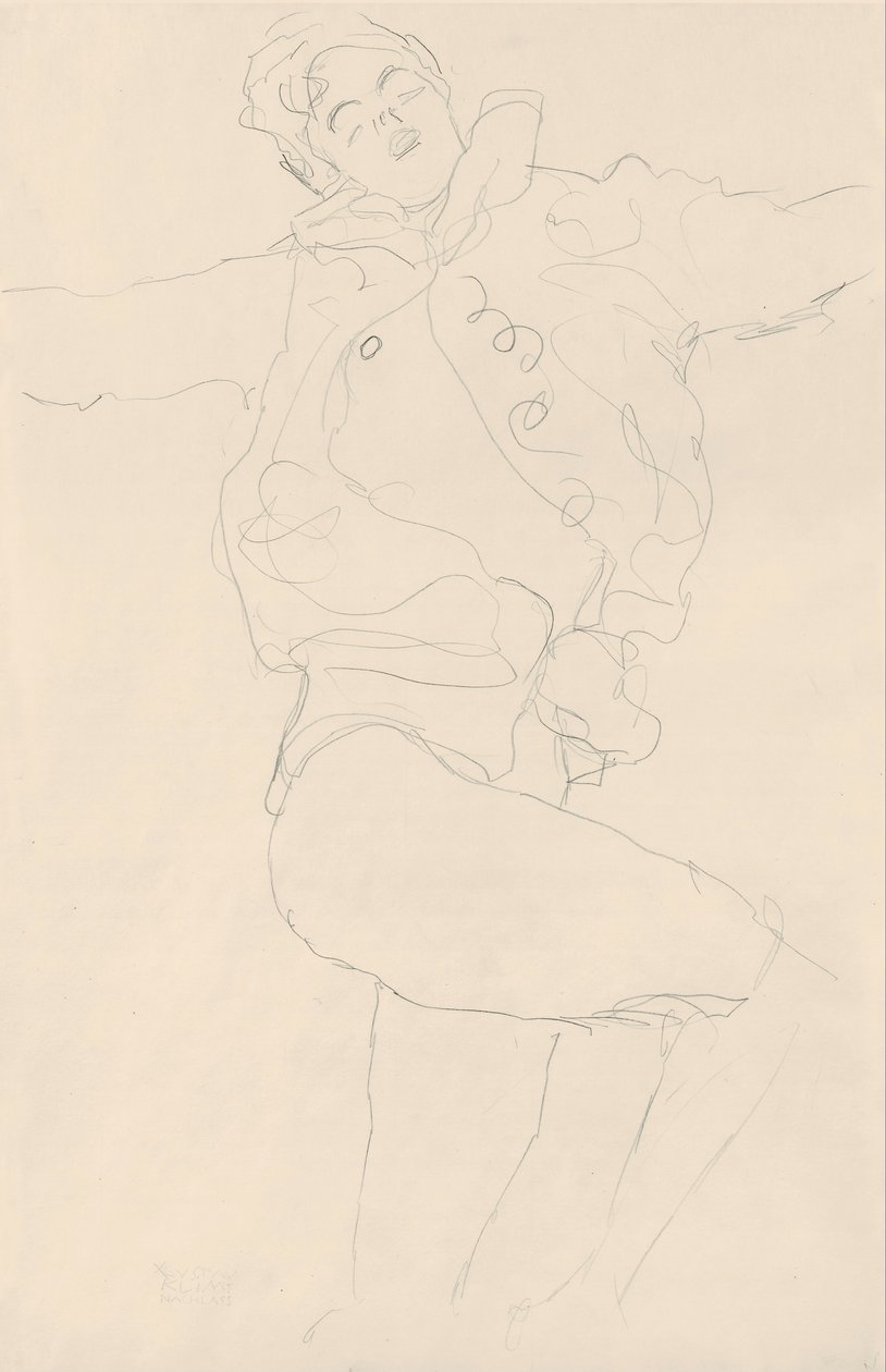 Dança, mulher, com, capa de Gustav Klimt