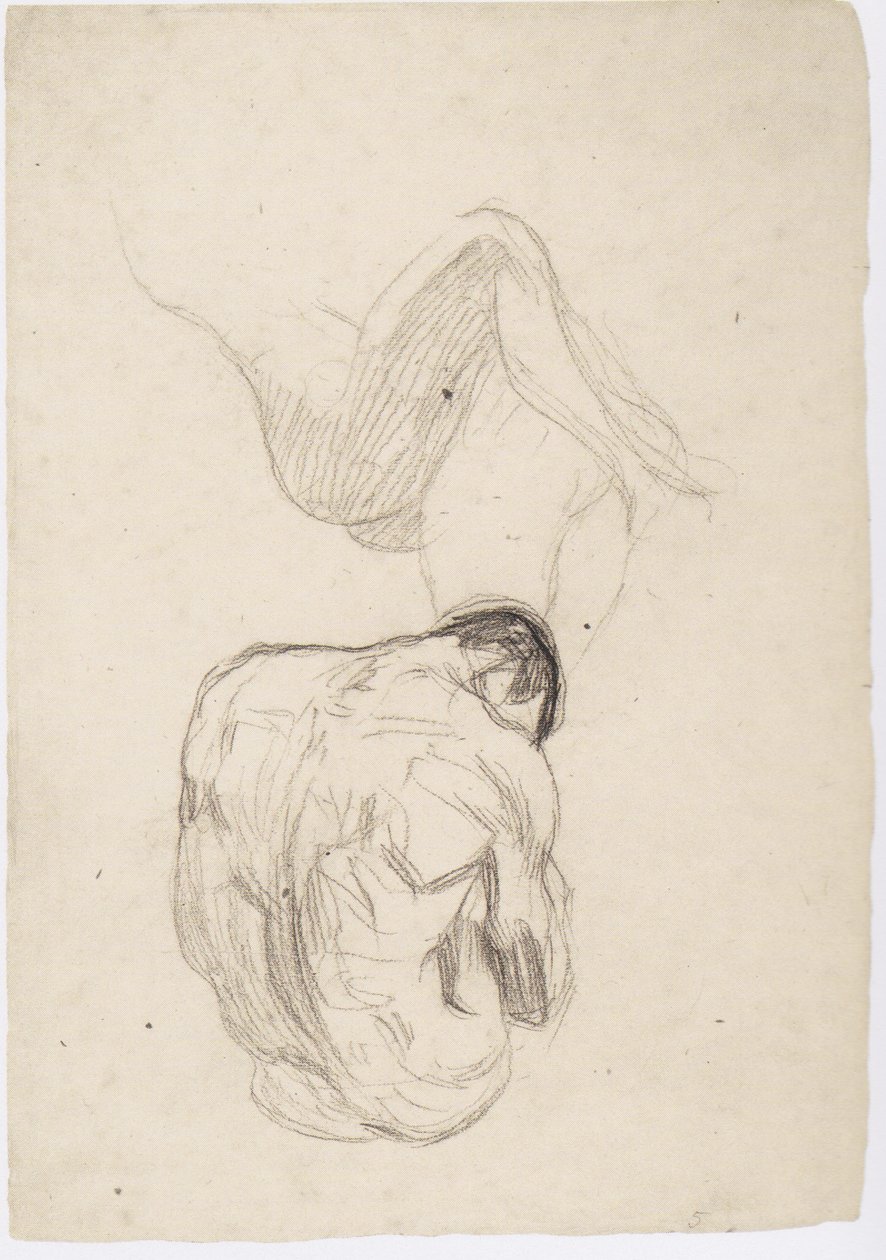 Estudo detalhado de um casal se abraçando, sentado de costas masculino de Gustav Klimt