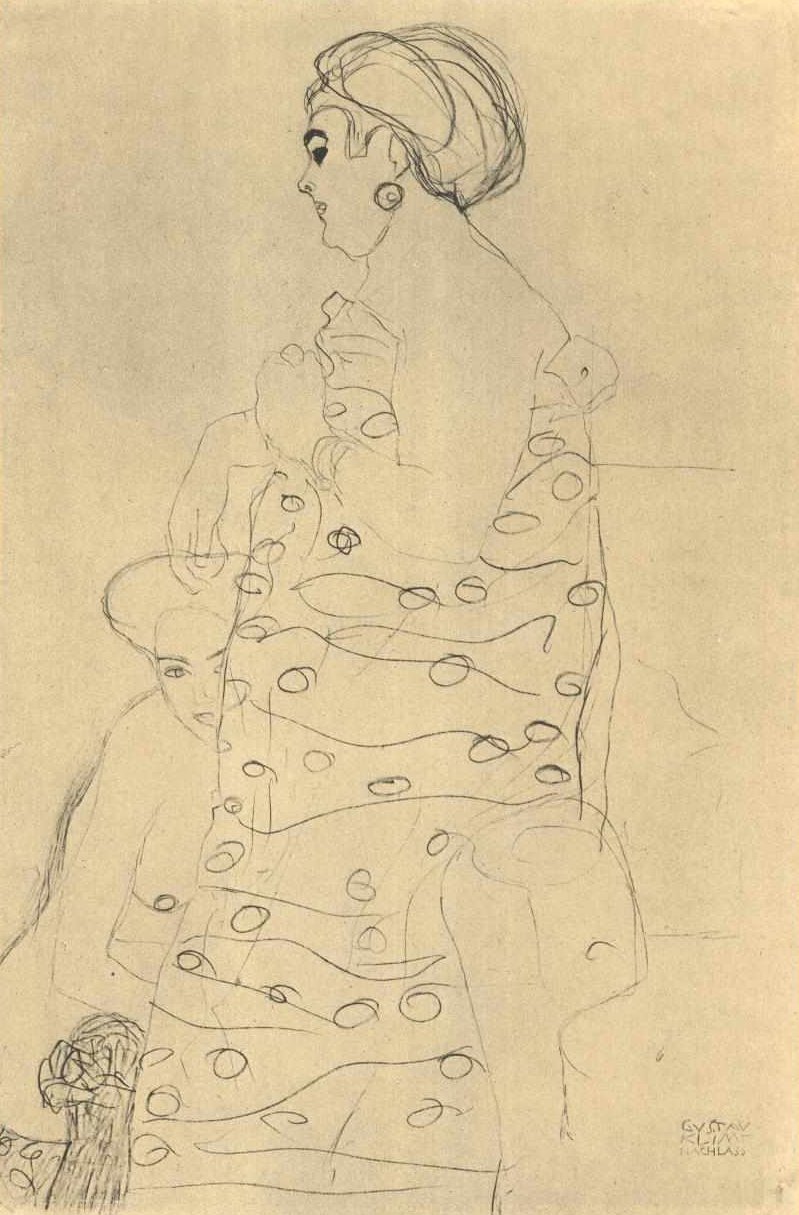 Mulher gorda vestida e agir a seus pés de Gustav Klimt