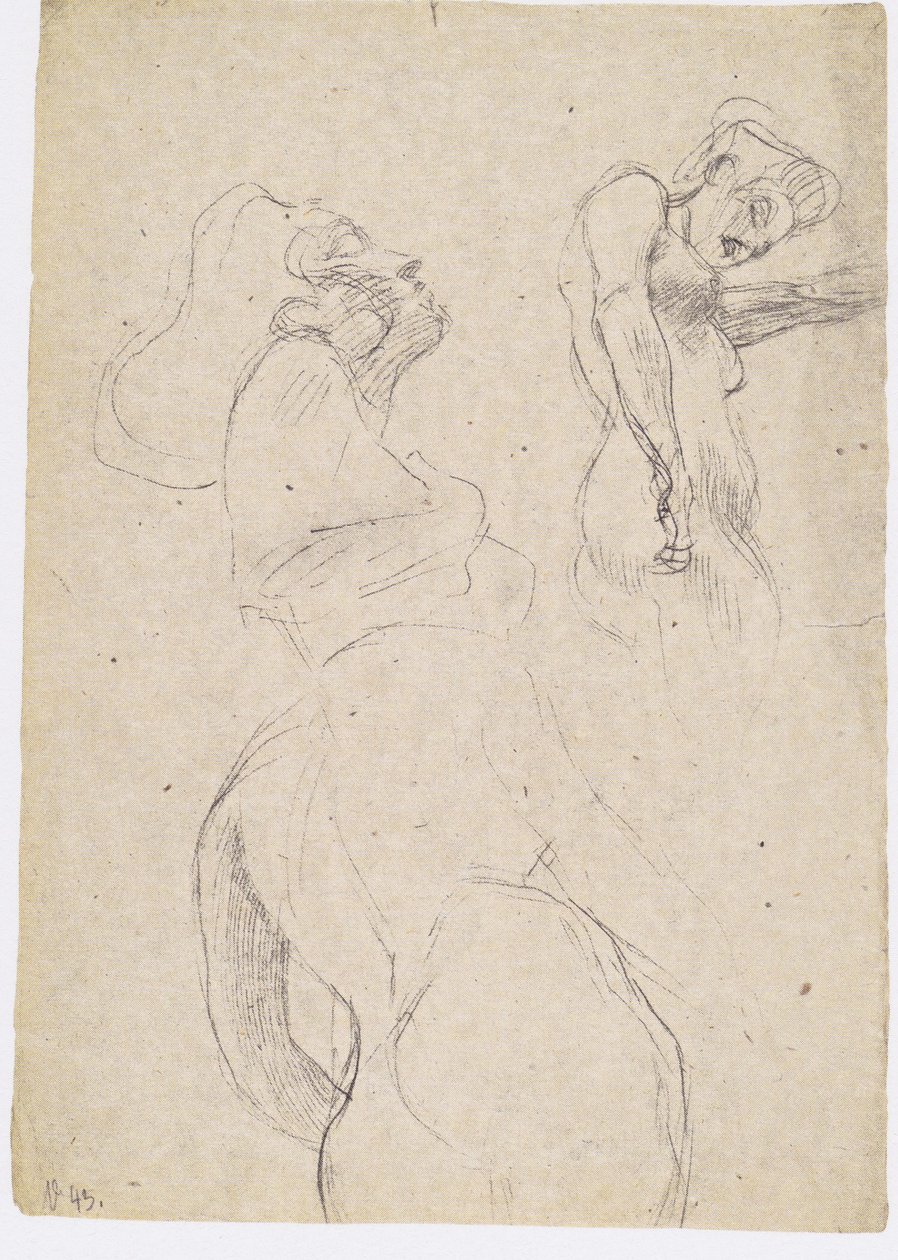 Três estudos de uma mulher em pé à direita de Gustav Klimt