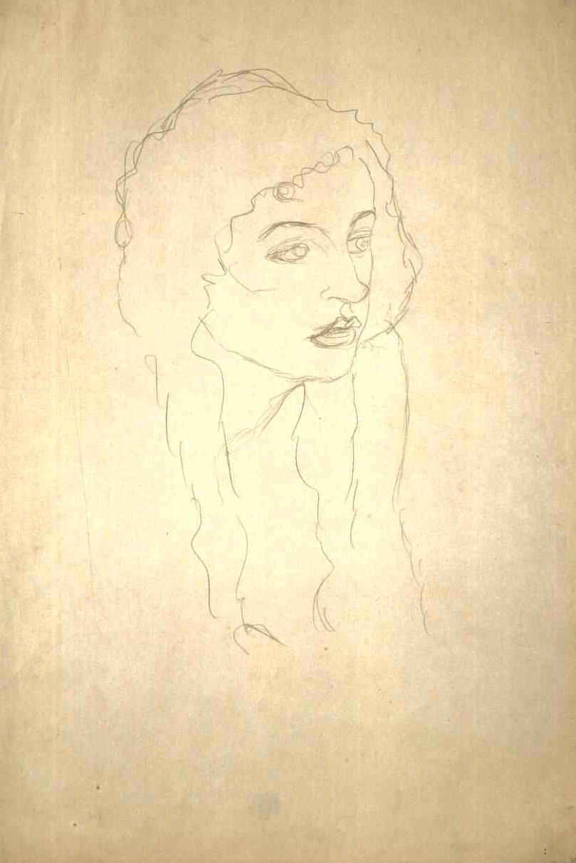 Cabeça da mulher no perfil de três quartos de Gustav Klimt