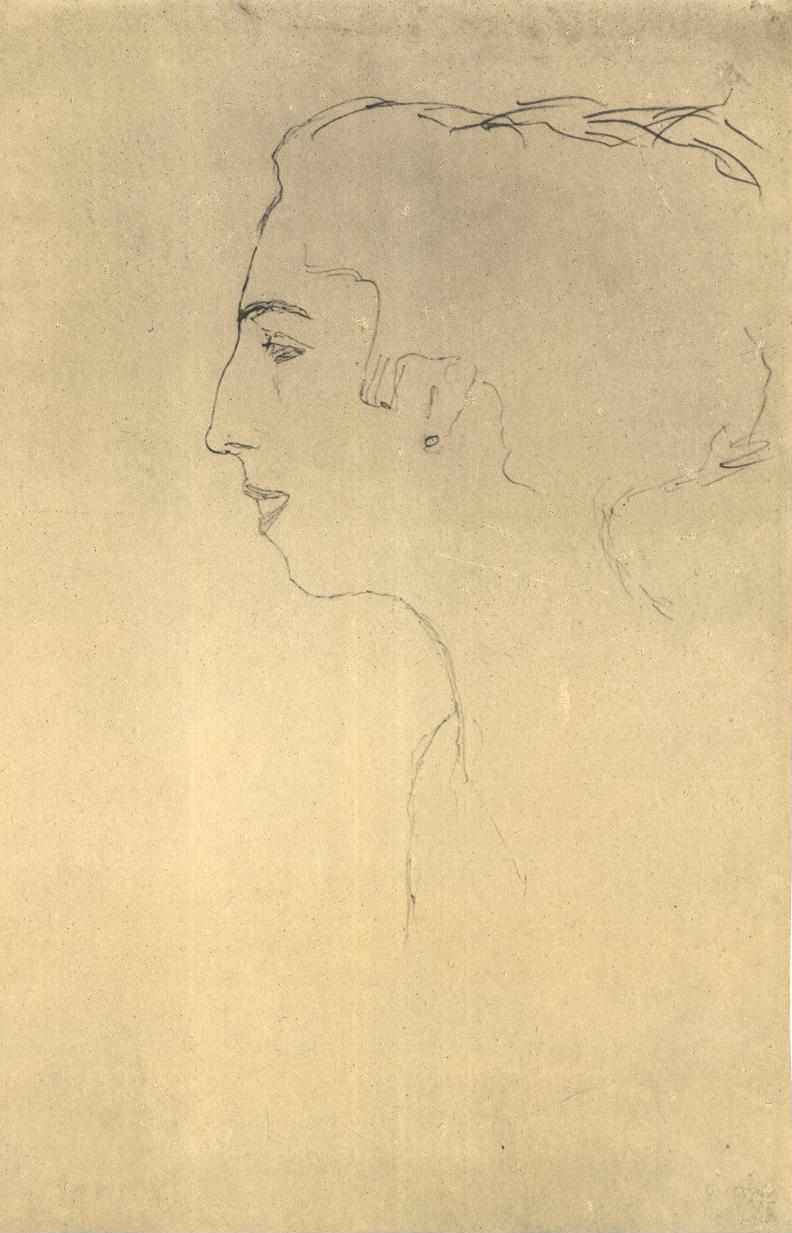 Cabeça da mulher no perfil para a esquerda de Gustav Klimt