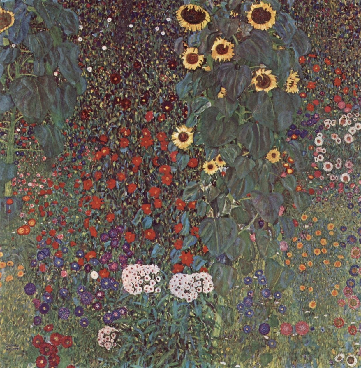 Jardim com girassóis no campo de Gustav Klimt