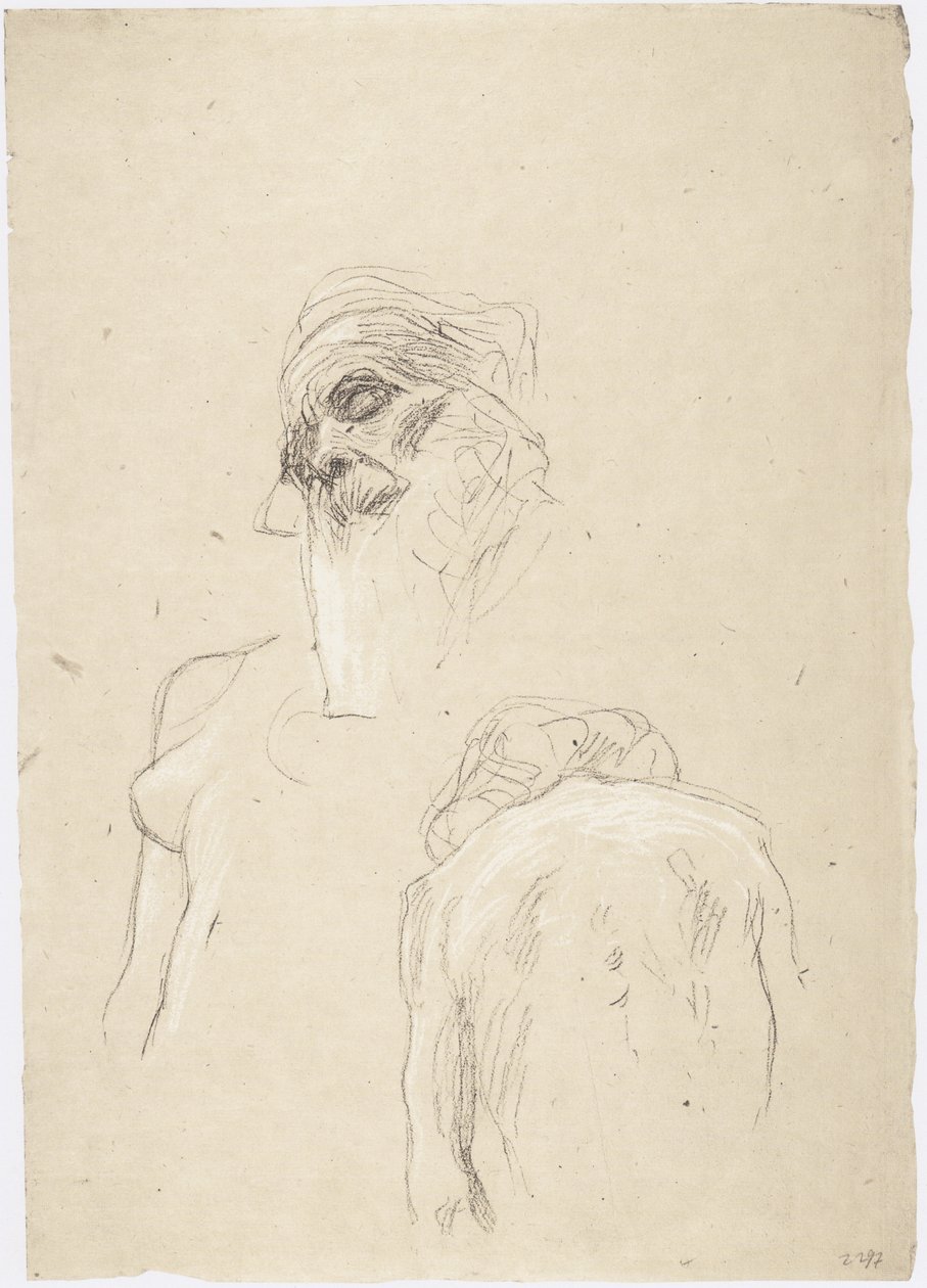 Greisenhaupt, sentada de costas feminina, lado direito da parte superior do corpo feminino de Gustav Klimt