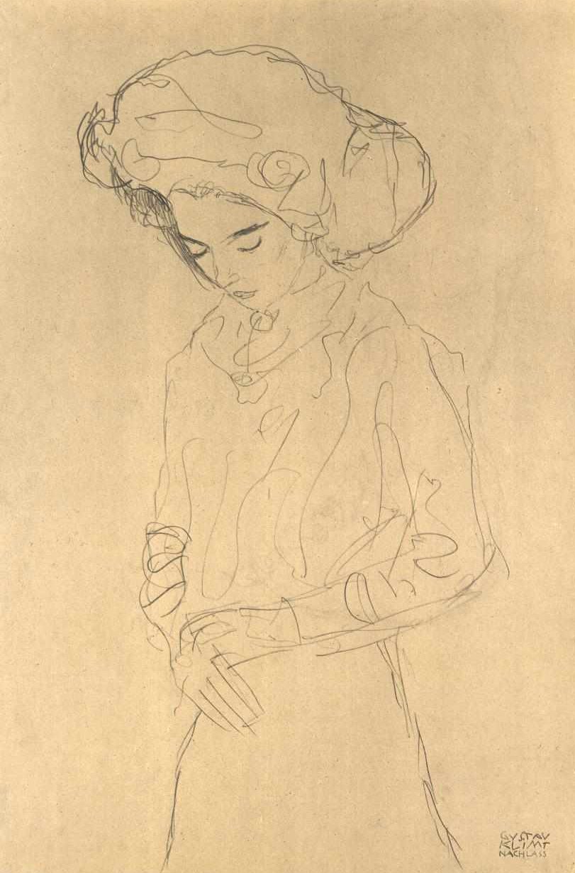 Olhando para baixo menina de Gustav Klimt