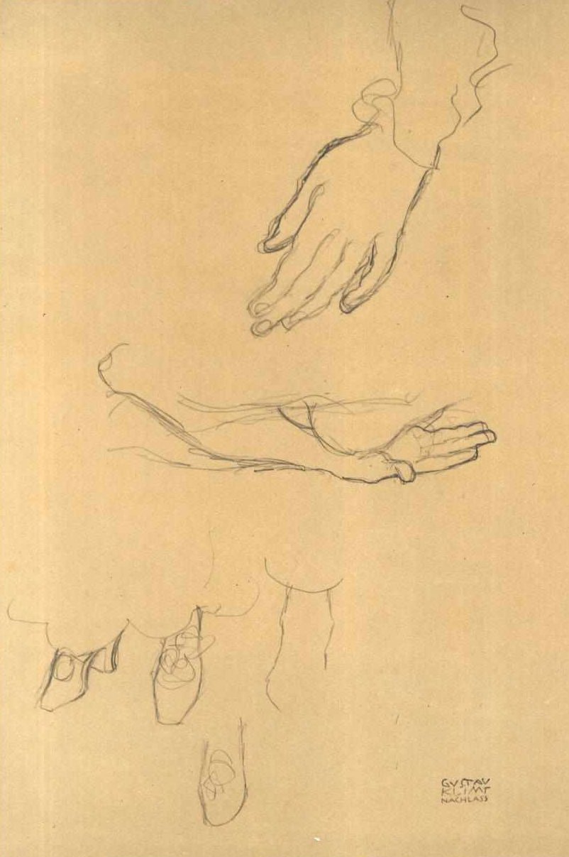 Estudo de sapato de estudos de mão de Gustav Klimt