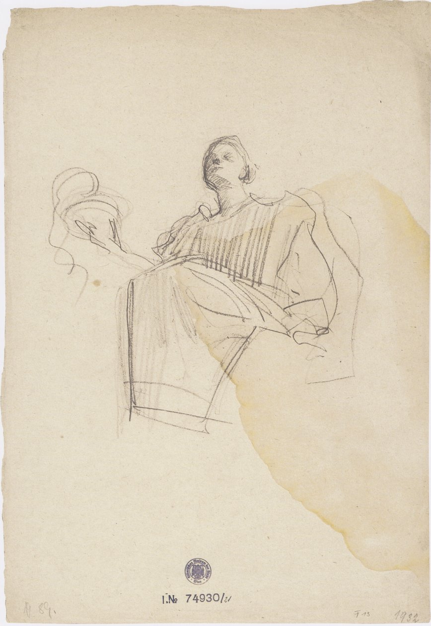 Hygieia sentado à esquerda, a taça com a serpente de Asclépio de Gustav Klimt