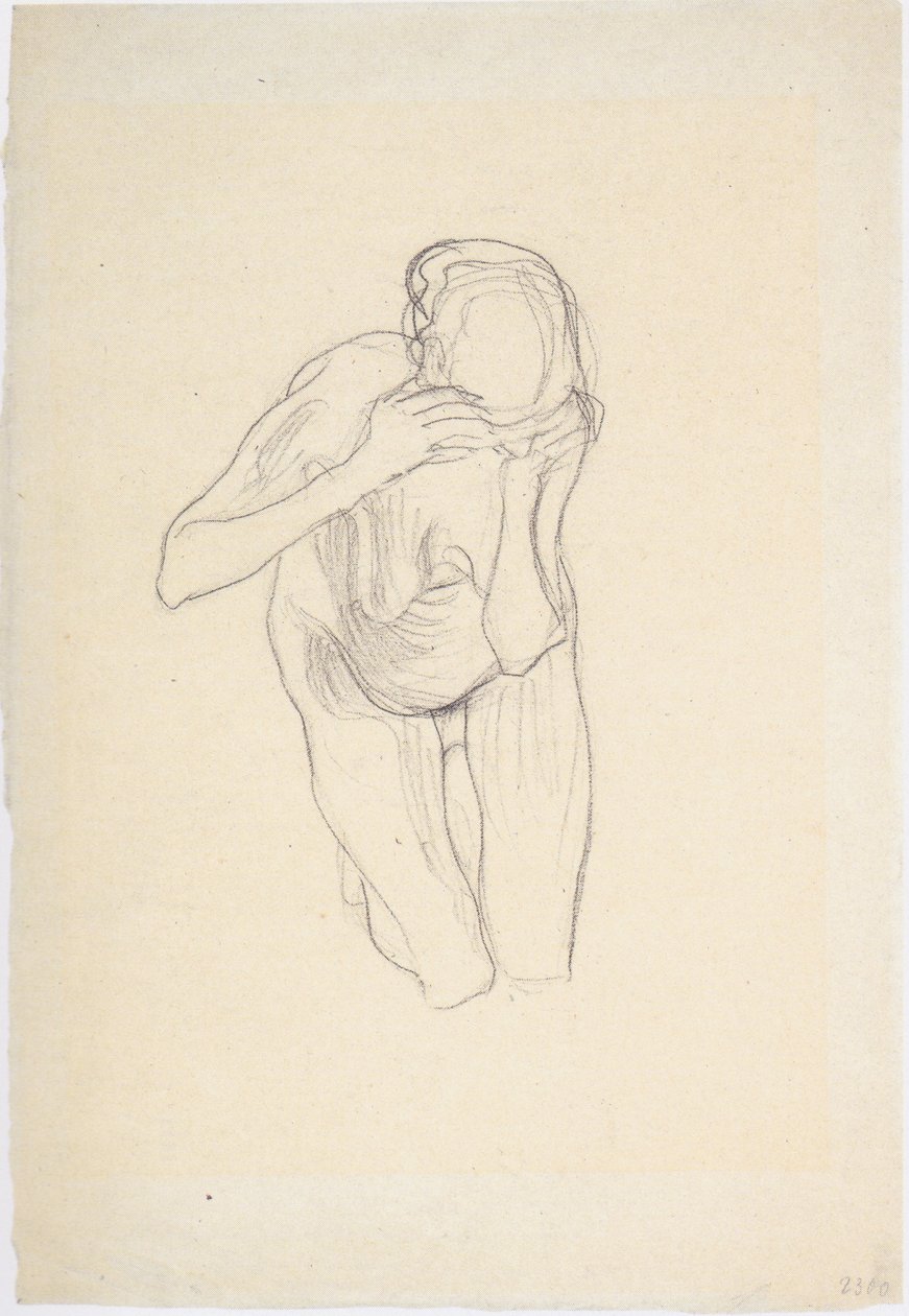 Ajoelhando-se o ato de uma velha um pouco para a direita de Gustav Klimt