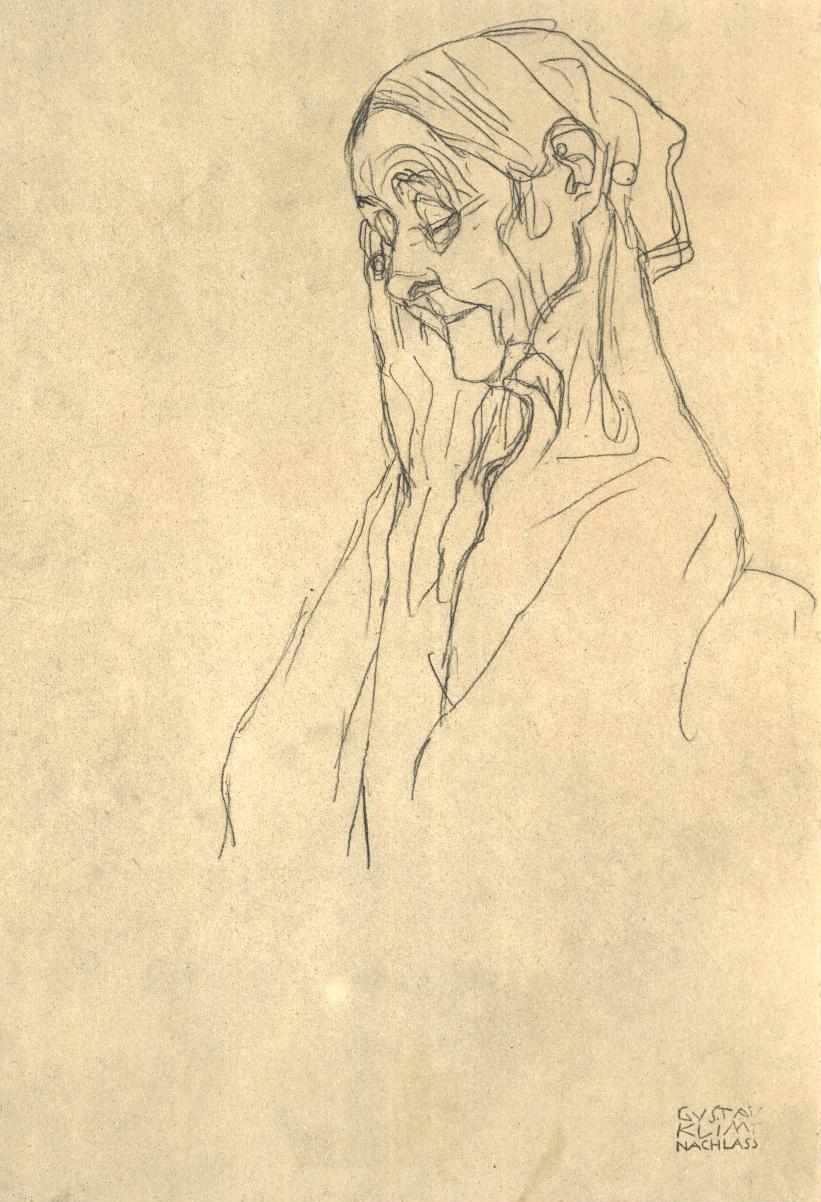 Chefe de uma mulher velha à esquerda de Gustav Klimt