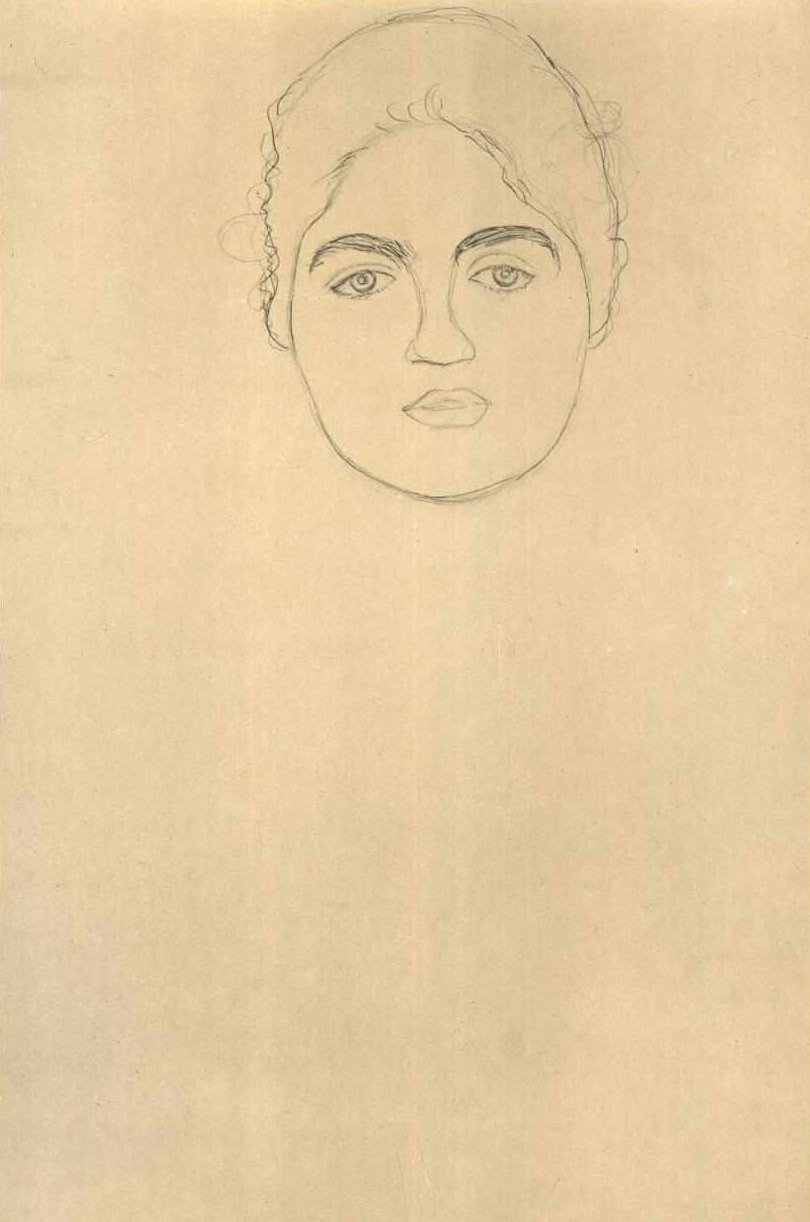 Estudo da cabeça da frente 001 de Gustav Klimt