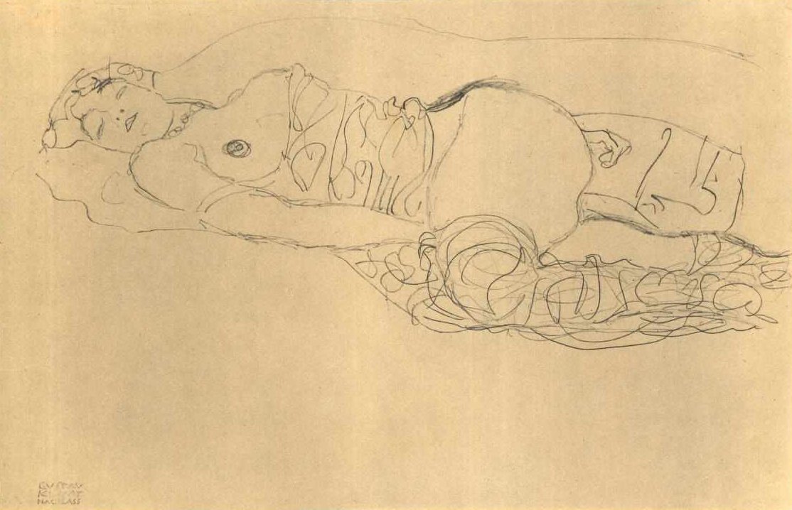 Deitado meio ciclo para a esquerda com as coxas puxadas de Gustav Klimt