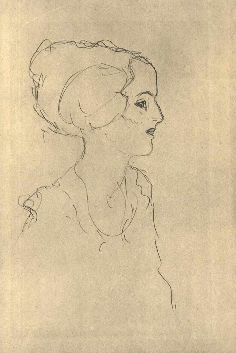 Menina no perfil para a direita de Gustav Klimt