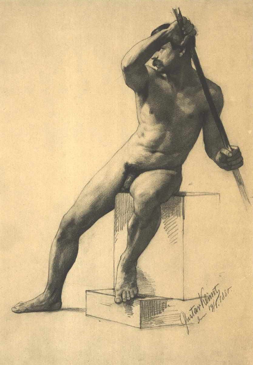 Macho nu com varinha de Gustav Klimt
