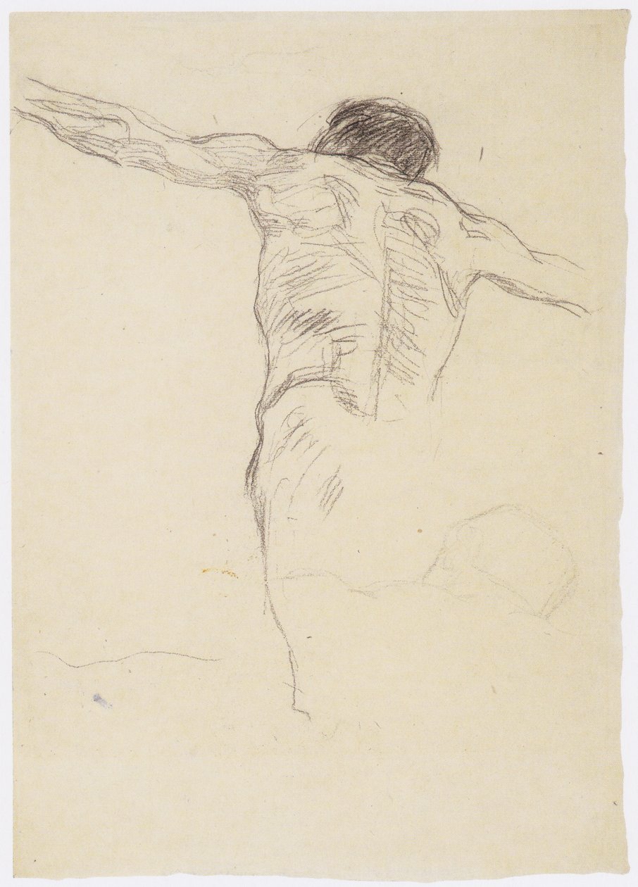Homem, costas, estendido, braços., Repetição, de, cabeça ombros de Gustav Klimt