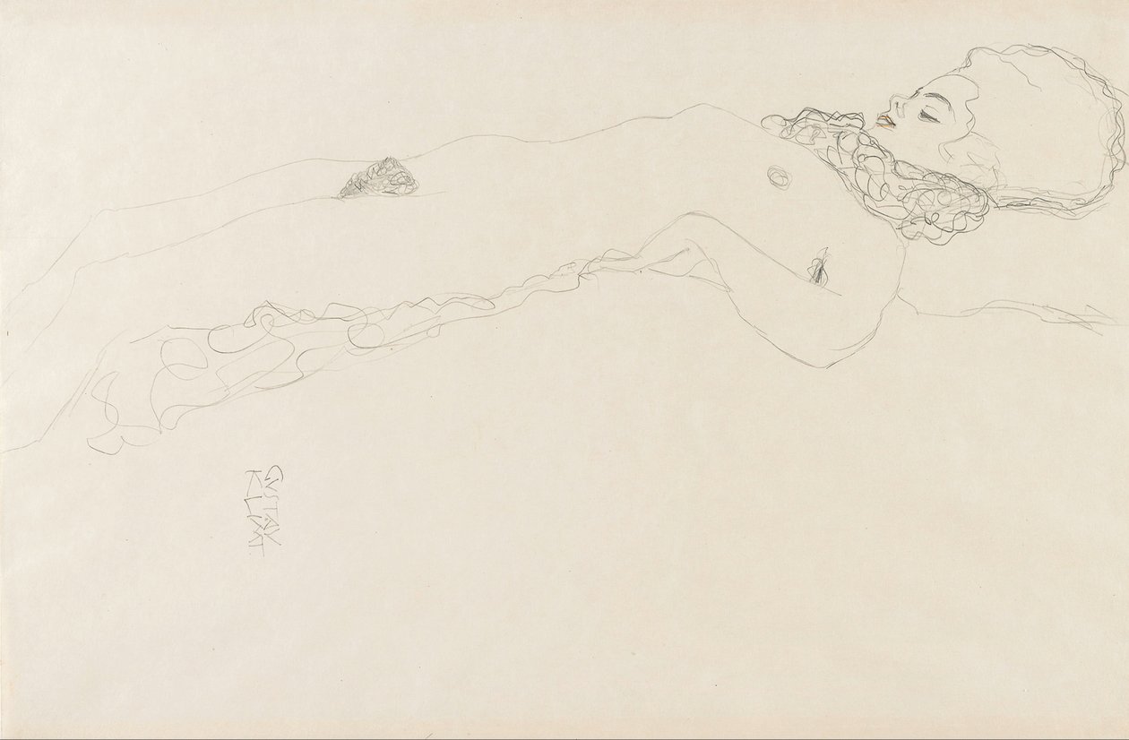Menina nua com Ruff, mentindo de Gustav Klimt