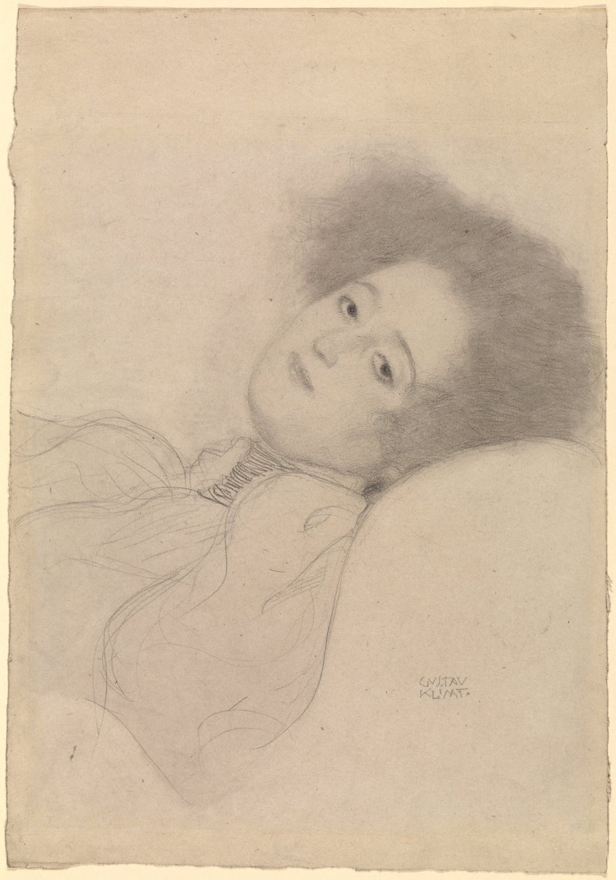 Retrato, de, um, mulher jovem, reclinar de Gustav Klimt