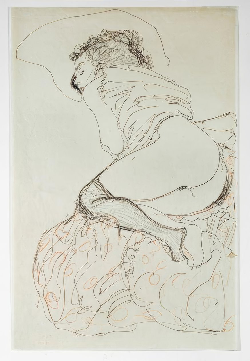 Reclinada semi nua, virada para a esquerda de Gustav Klimt