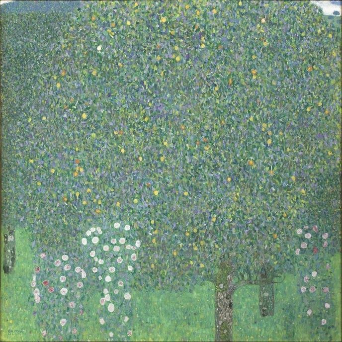 Rose arbustos sob as árvores de Gustav Klimt