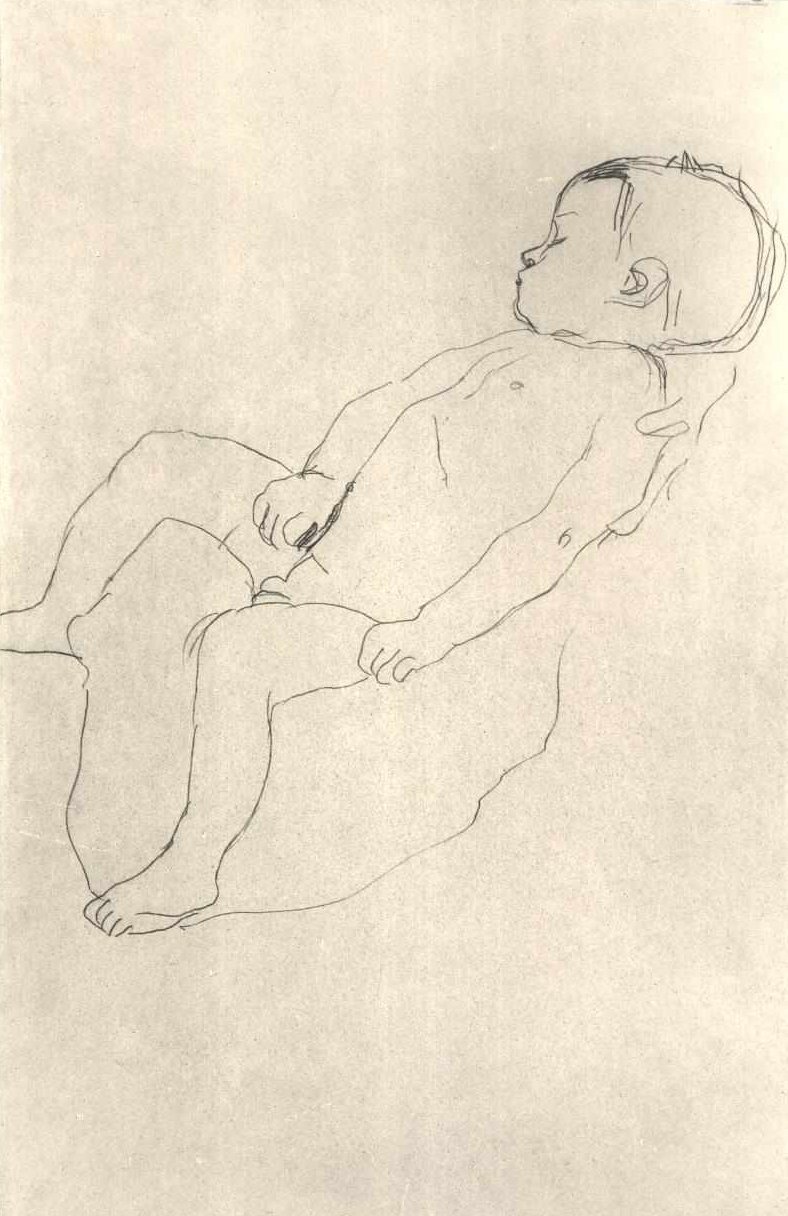 Menino adormecido à esquerda de Gustav Klimt