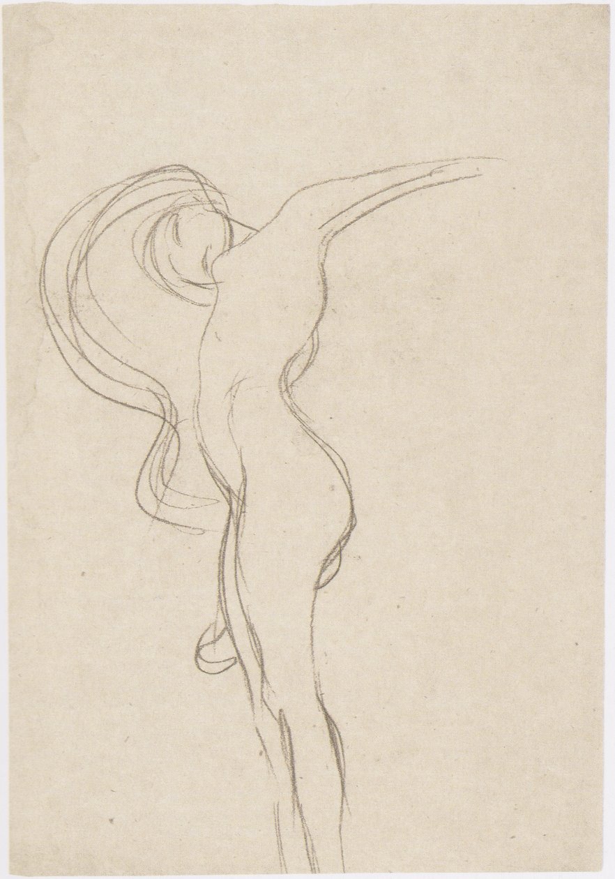 Flutuando com o corpo na posição do perfil de Gustav Klimt