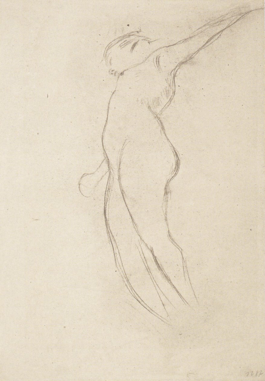 Flutuando para a esquerda com o braço esquerdo para baixo direito e levantado de Gustav Klimt