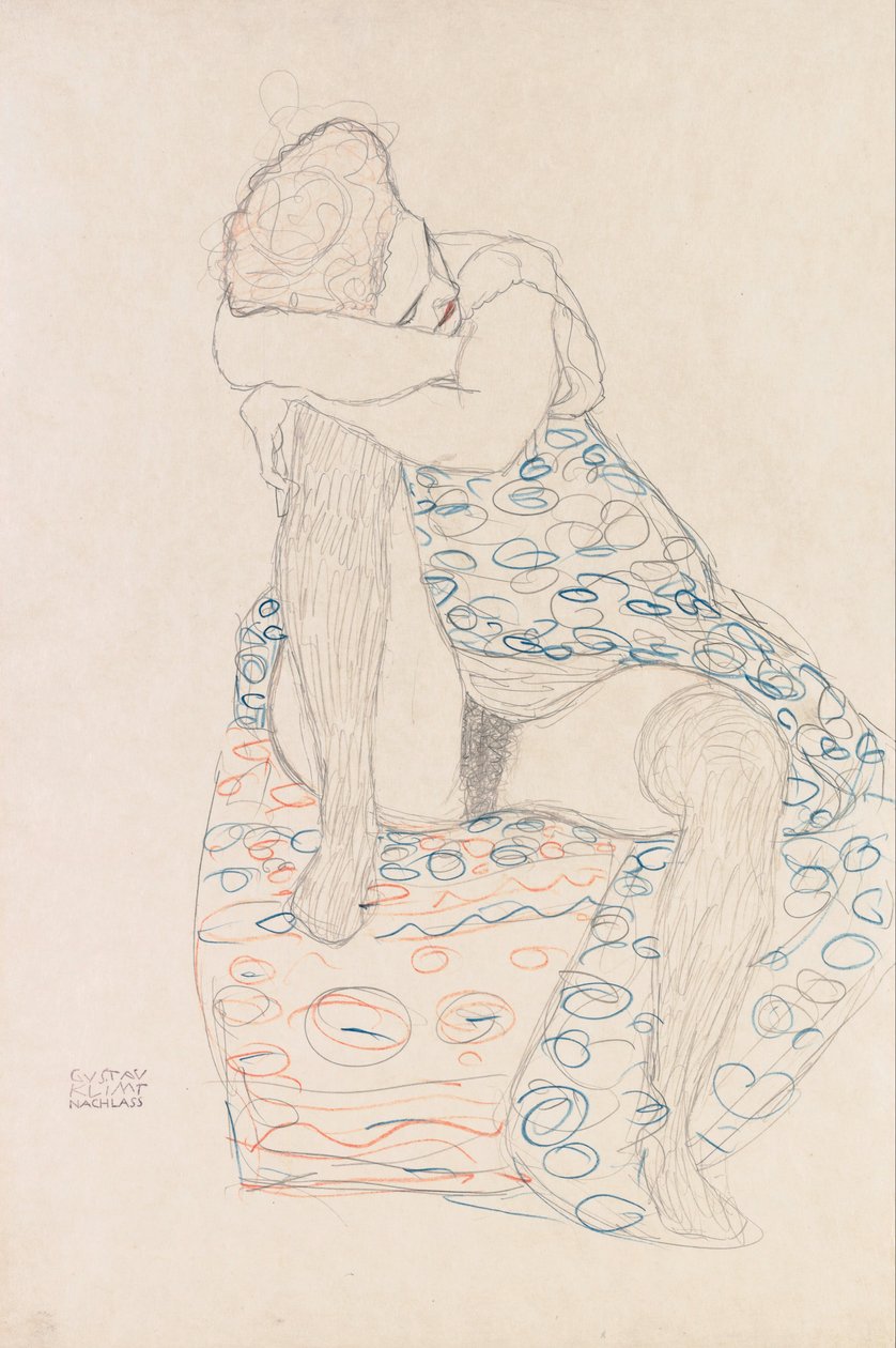 Figura sentada com saia ajuntada de Gustav Klimt