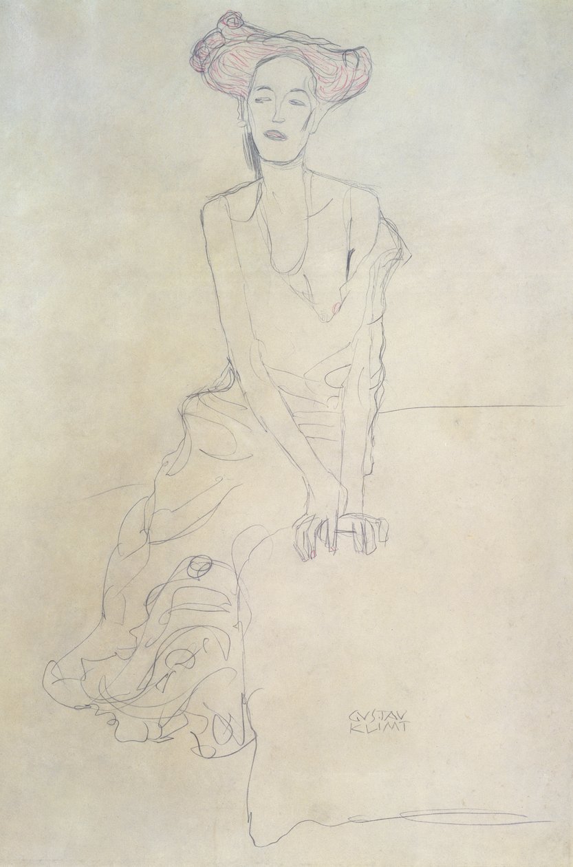 Mulher sentada, 1908 (lápis e crayon) de Gustav Klimt