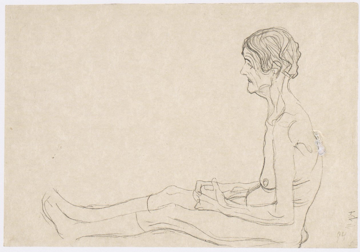 Sentado velha à esquerda de Gustav Klimt