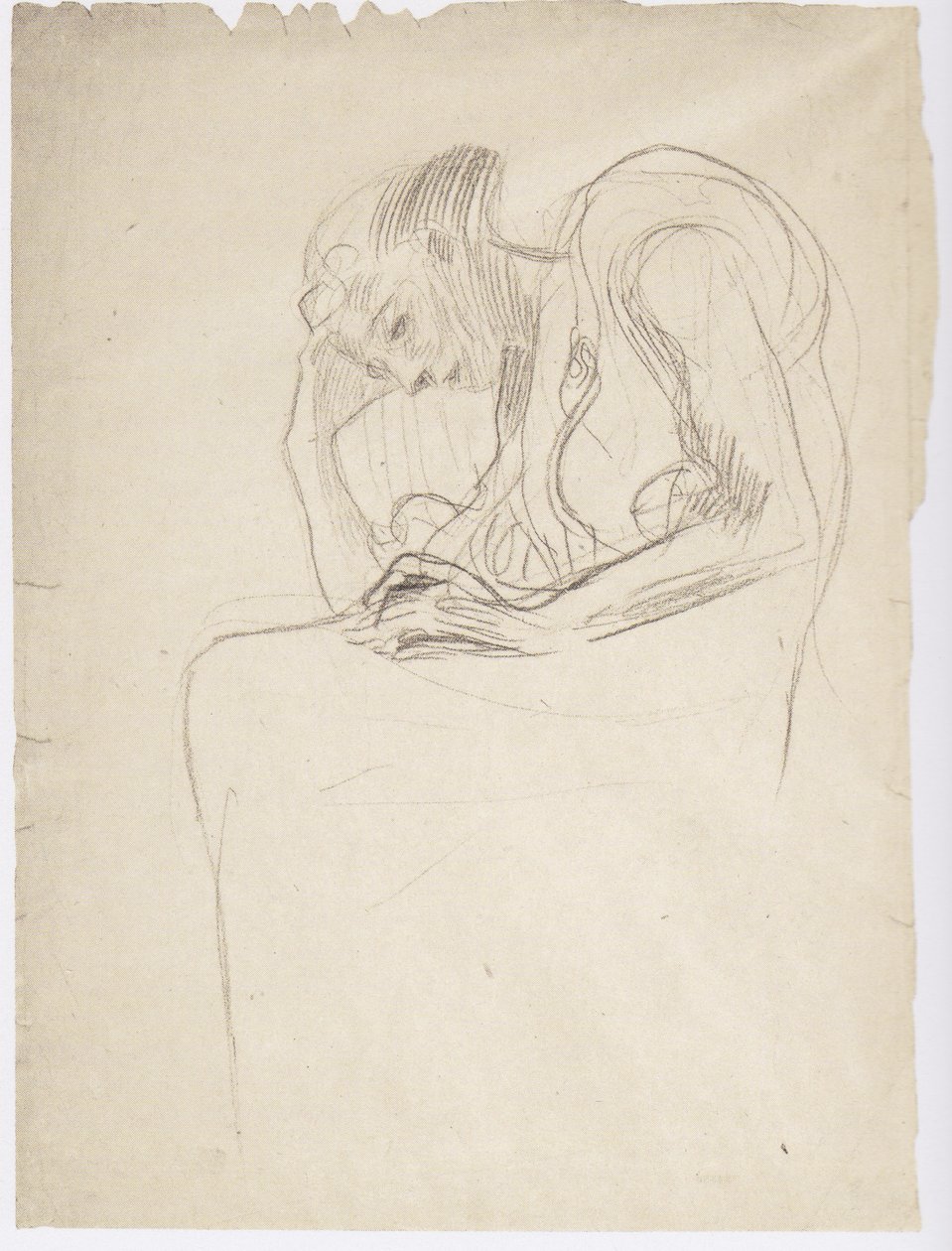 Sentada velha à esquerda, com a cabeça apoiada de Gustav Klimt