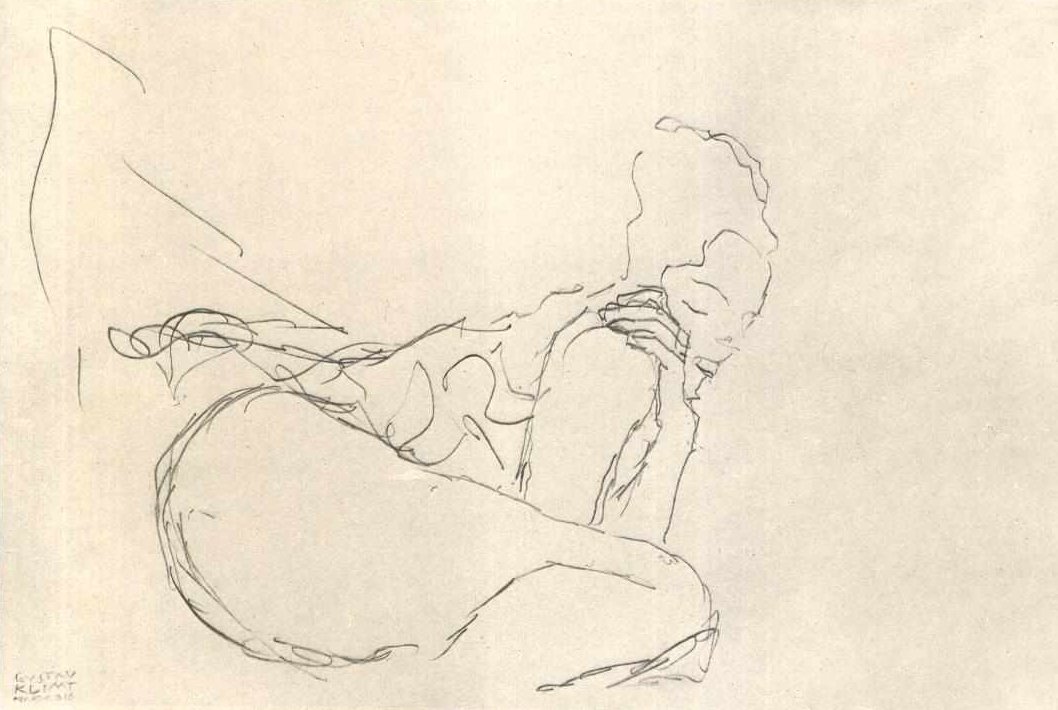 Sentado no meio-relógio à direita de Gustav Klimt