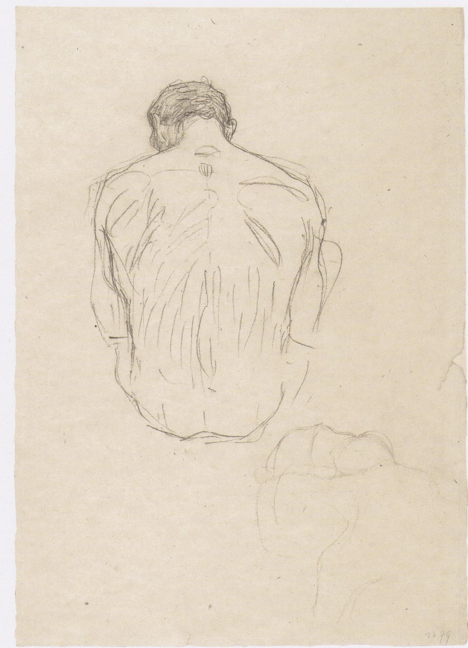 Costas masculinas sentadas e esboço para os "wrestlers" de Gustav Klimt