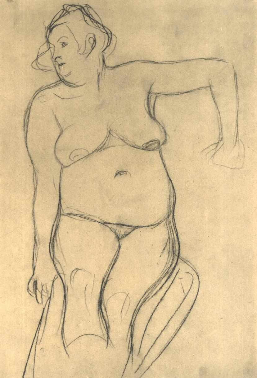 Nua mulher sentada na frente de Gustav Klimt