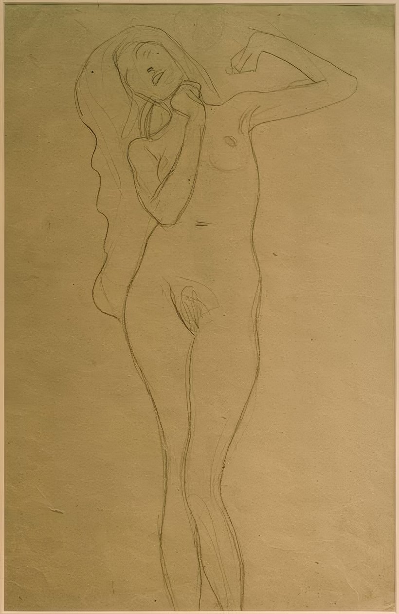 Ato de mulher em pé com os braços erguidos (estudo) de Gustav Klimt