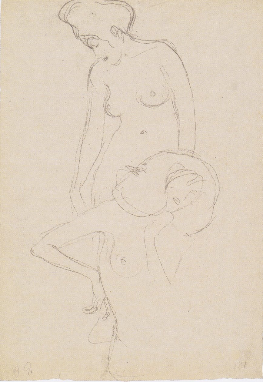 Em pé, nu feminino à esquerda, nu feminino da frente de Gustav Klimt