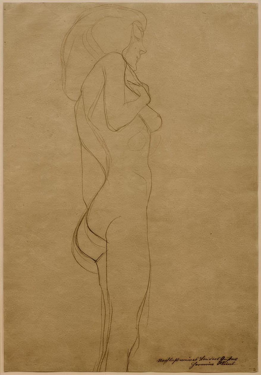 Mulher em pé age para a direita (estudo) de Gustav Klimt