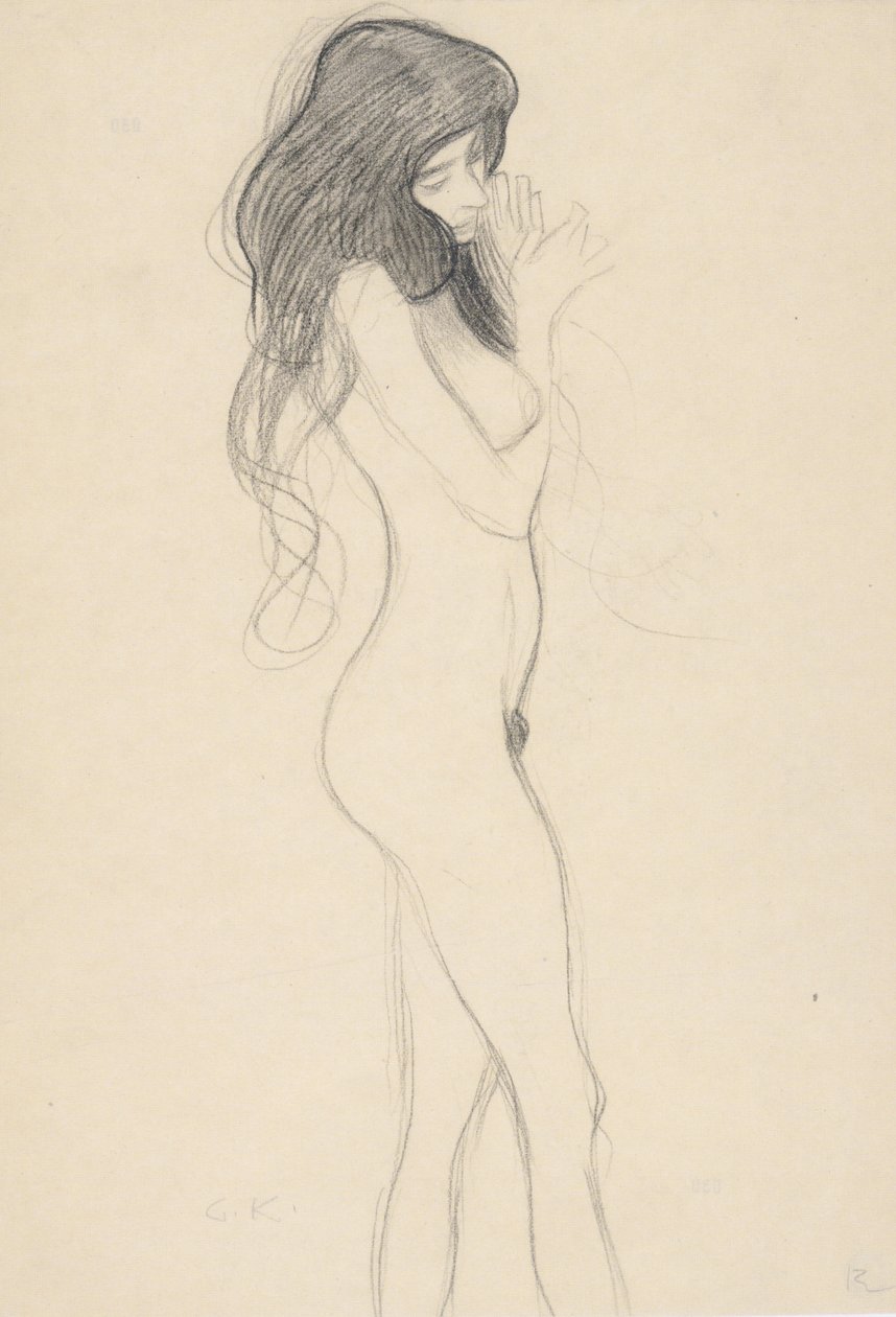 Mulher em pé agir para a direita de Gustav Klimt