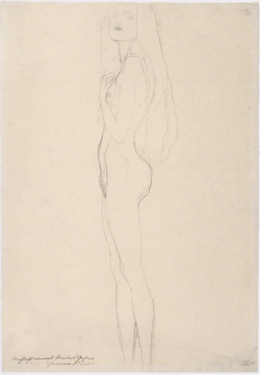 Garota de pé agir para a esquerda de Gustav Klimt