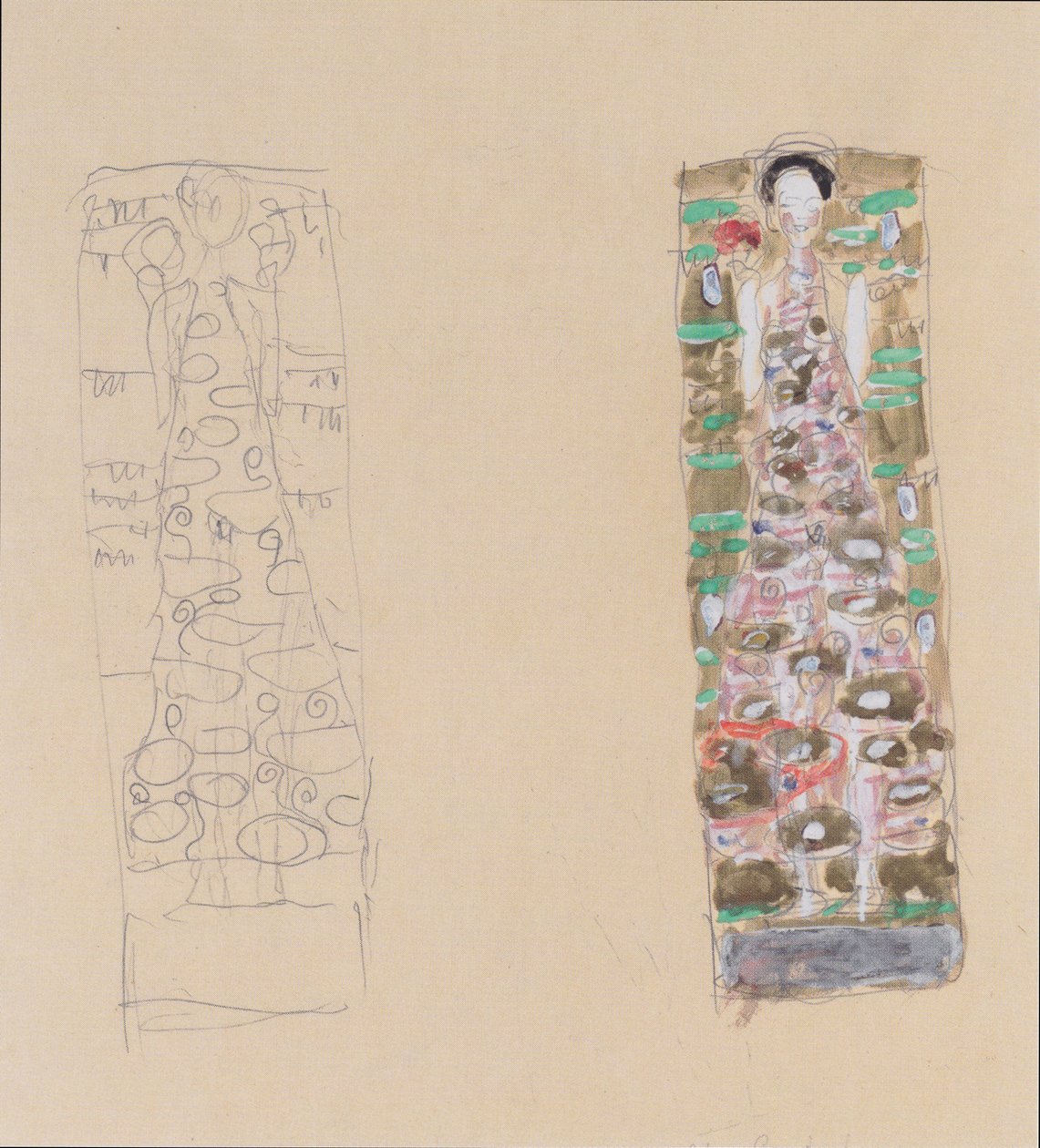 Dois desenhos para a folha de joias de Otto Wagner de Gustav Klimt