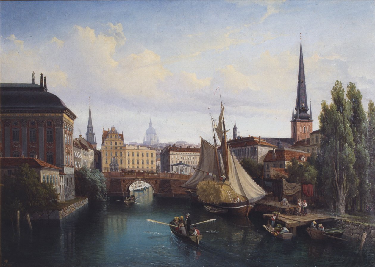 Vista do Riddarholmskanalen, Estocolmo, em 1835, 1880 de Gustaf Wilhelm Palm