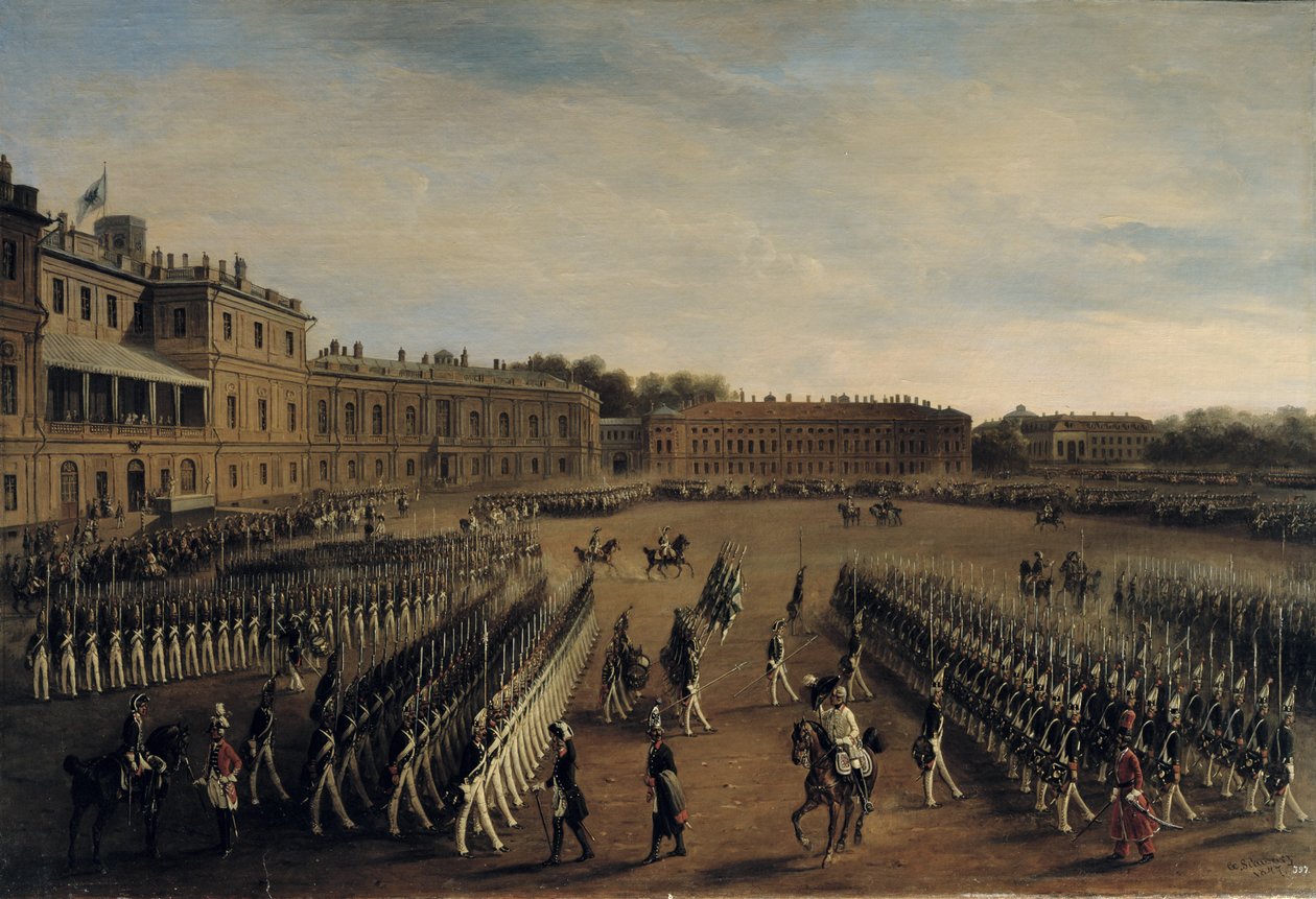 Desfile na época do imperador Paulo I (1754-1801) 1847 de Gustav Schwarz