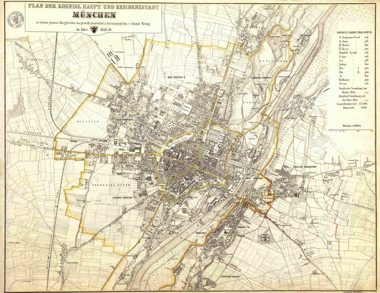 Plano da capital real e residência Munique representada em toda a sua trégua de Gustav Wenng
