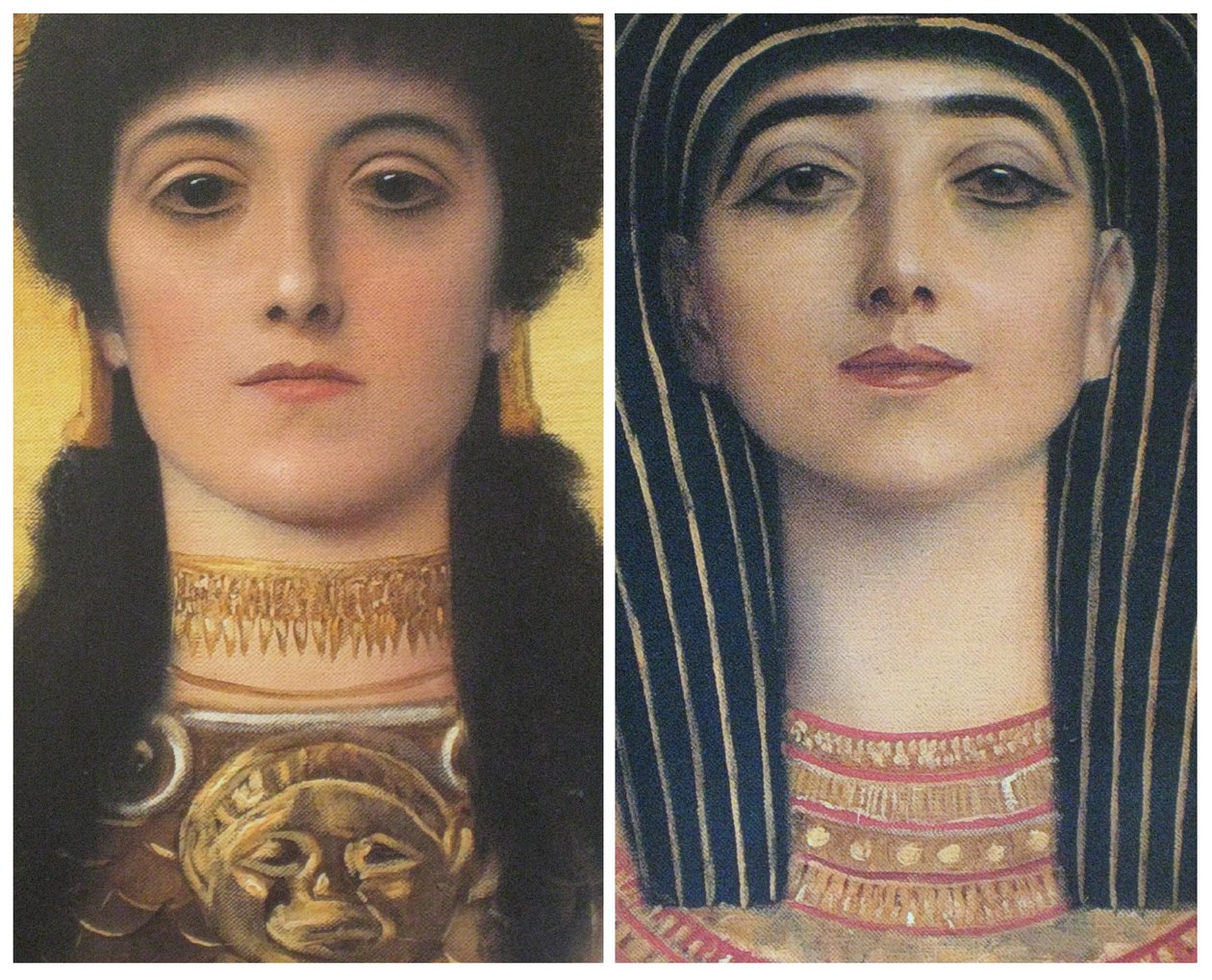 Grécia Antiga e Egito Antigo, cabeças de detalhe de Atena e Ísis de Gustav Klimt