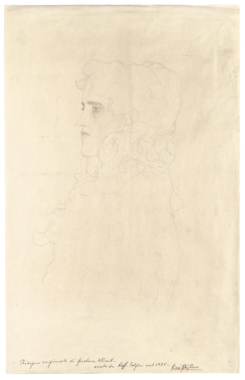 Retrato, mulher, perfil, babados, colarinho de Gustav Klimt